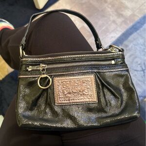 Black Leather Wristlet with Brown Accents